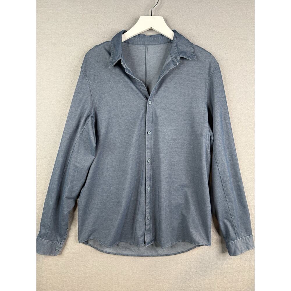 Lululemon Commission Button Down Shirt Mens Sz XL Blue Enzyme Dye Stretch Office